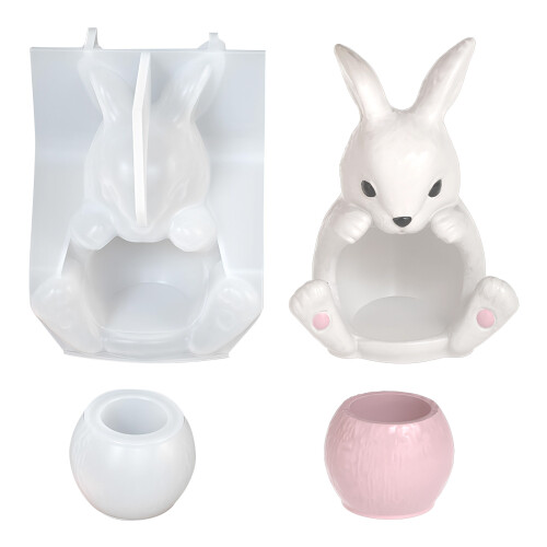 Candle Holder Mould Adorable Sitting Rabbit Silicone Casting