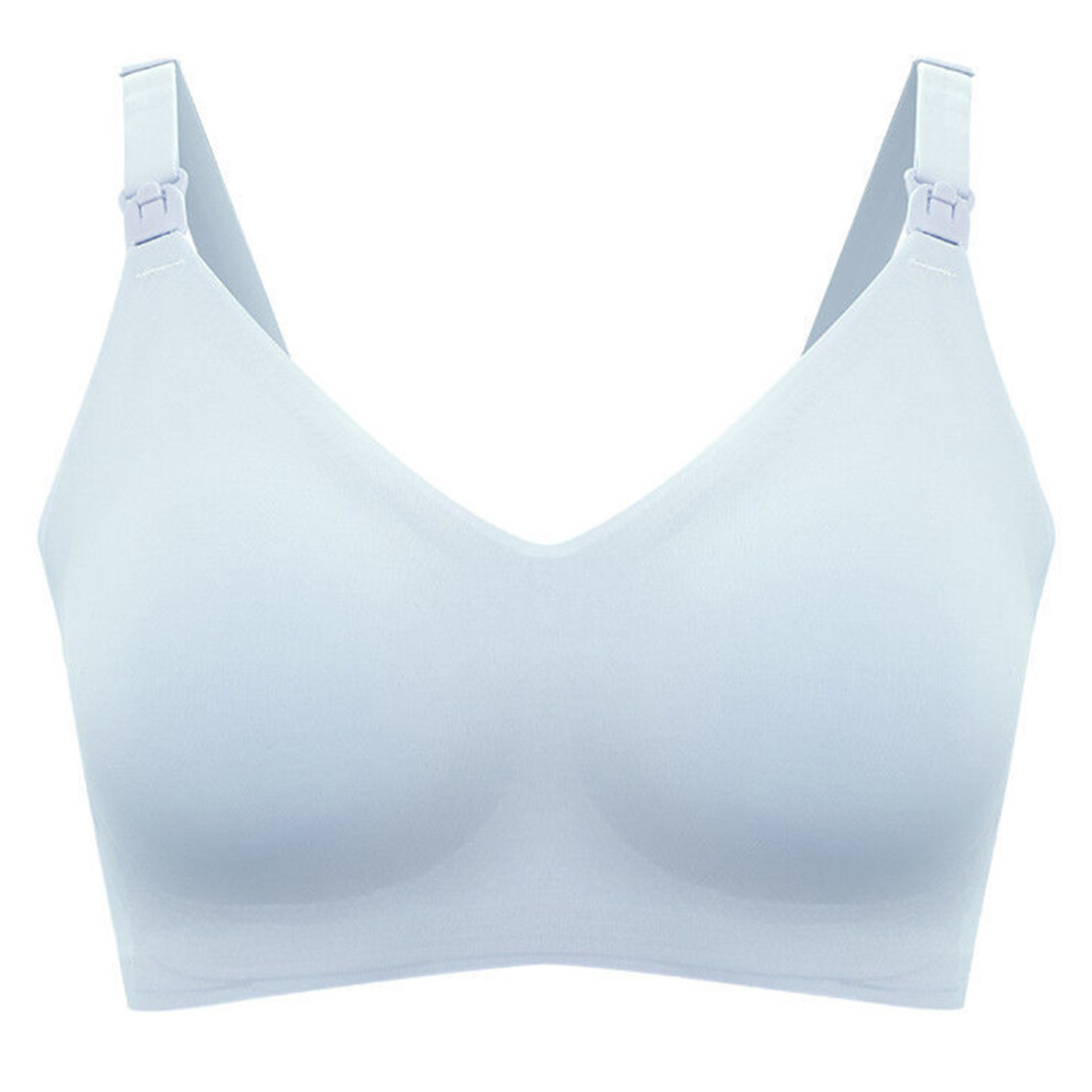 Fashionable Seamless Nursing Bra Maternity Support-gray blue L