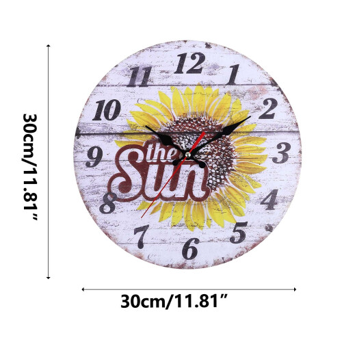 Retro Sunflower Wall Clock – Wooden, Silent, 30 cm 2