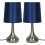 Set of 2 Chrome Teardrop Touch Lamps | Navy Silk Dimmable 1