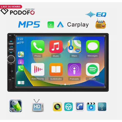 Melhore sua experiência de direção com o som automotivo Double Din, compatível com Apple CarPlay e Android Auto, com Mirror Link e chamadas em