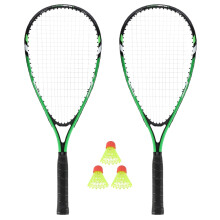 Crossminton Set met 2 rackets, shuttlecocks, groene hoes