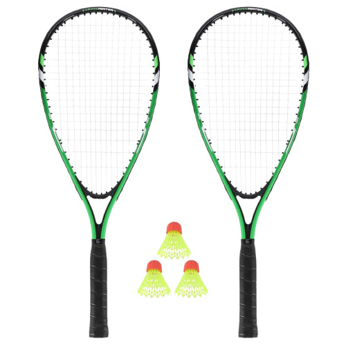 Crossminton Set met 2 rackets, shuttlecocks, groene hoes