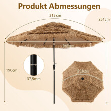 Tiki-halmparasoll med solcellsdrivna LED-lampor, 313 cm