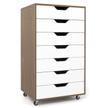Archivador móvil con 7 cajones y ruedas, madera natural
