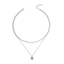 Ketting met gelaagde kristallen hanger, gelaagde zilveren ketting, ronde solitaire hanger, sprankelende kristallen ketting, bruidsketting, sieraden