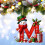 Christmas Snowman Ornament with Initial Letter, Red 4