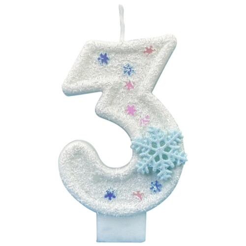 Digitale Kerze Nummer 3 mit blauem Schneeflockenglitzer 1