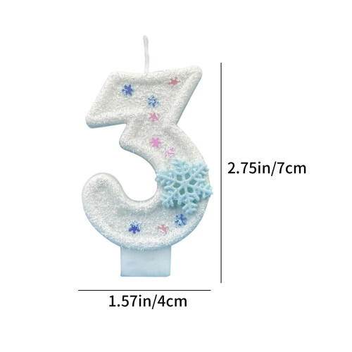 Digitale Kerze Nummer 3 mit blauem Schneeflockenglitzer 2