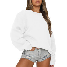 Women'S Long-Sleeved Sweatshirts, Casual Round Neck, Loose Pullovers, Autumn Tops White M