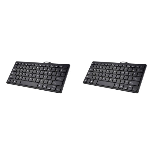 2X Compact Wired Keyboard USB - Ultra-Thin Keyboard for PC  Gaming Keyboard Black