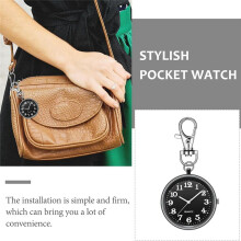 Clip  Pocket Watch Quartz Pocket Watch with Key Buckle Hanging Digital Watch Clip for Nurses Doctors Black+Black