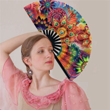 Folding Fan Handheld Nylon Cloth Foldable Hand Fan Chinese Kung Fu Fan Festival Decoration Party Favors