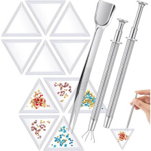 20 Pieces Art Trays and 3 Pieces Bead Scoop Rhinestone Tweezers for Jewelry Making Gems Crystals Accessories and Tools B