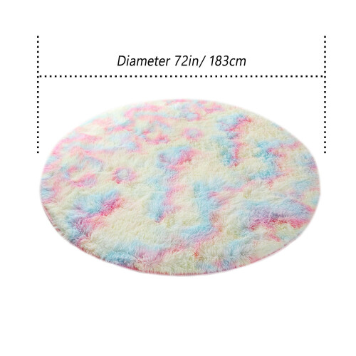 Fluffy Round Rug Creamy-White 60in 1