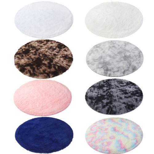 Fluffy Round Rug Creamy-White 60in 2