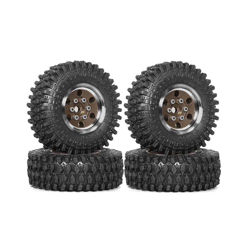 4Pcs 55Mm 1.0Inch Metal Beadlock Wheel Tire For 1/18 1/24 Rc Crawler Car Trx4m Scx24 Upgrade Parts Accessories Brown 6031581679457
