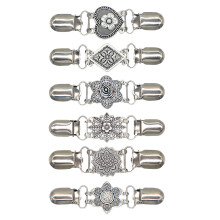 6Pcs Silver Alloy Retro Flower Cardigan Clips for Women Sweater Shawls