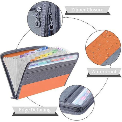 13 Compartments File Folder Organizer, File Box Organizer with Zipper, Fit A4 Paper, Banknote, Document Receipt D 2