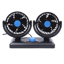 HX-T303 6,5W Mini-autoventilator met twee koppen, 360 graden draaibaar, geluidsarm, DC12V