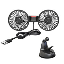 Auto-USB-Ventilator mit Saugnapf und Doppelkopf (Schwarz)