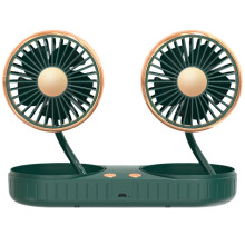 Dubbele slang, ingebouwde lithiumbatterij, USB-autoventilator, kleur: groen/goud