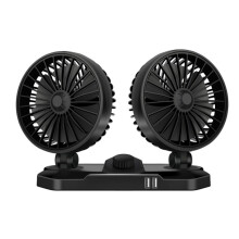 Autoventilator met USB-oplaadfunctie voor mobiele telefoons, 12/24V, met dubbele zwenkkop (12V).