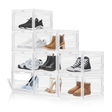 (9 Packs) Transparent Shoe Storage Cabinet with Magnetic Doors, Dustproof Shoe Rack Organiser for Shoes, Books, Toys & Clothing for Home