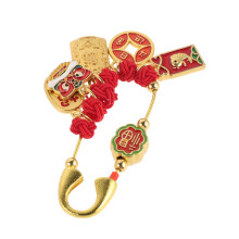 Vintage Feng Shui Safety Pin Brooch with Red Knot