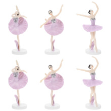6Pcs Pink Plastic Ballet Figurine Cake Toppers Elegant Ballerina Decor
