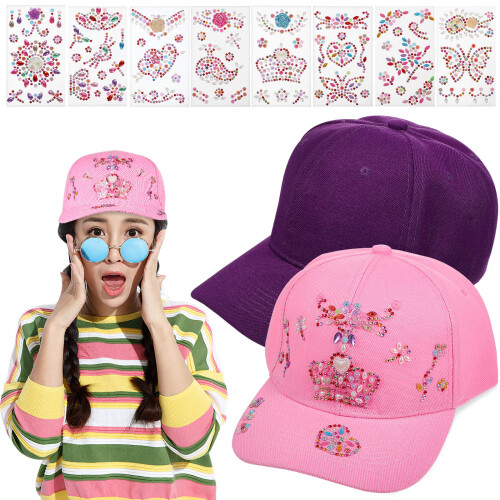2Pcs Womens Baseball Caps Cotton Soft Breathable Adjustable Rhinestone
