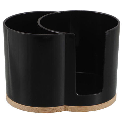 Black Plastic Round Cotton Ball Holder Bathroom Vanity Organizer