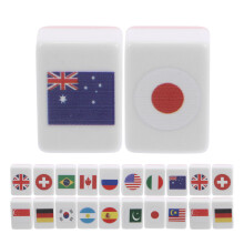 64Stk Familien Mahjong Set Melamin Flaggenmuster Kompaktes Lernspiel