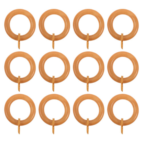 12Pcs Solid Wood Curtain Rod Rings Light Brown Drapery Hoops