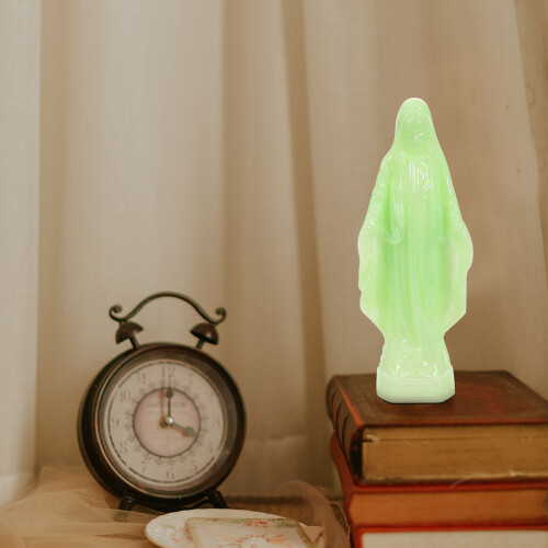 2Pcs Green Plastic Blessed Mother Statue Glow in Dark Tabletop Decor 2
