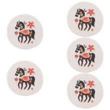 5Pcs Cotton Woven Horse Coasters Round Insulation Cup Mats
