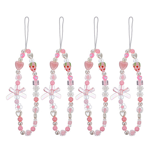 4Pcs Multi Resin Camera Bag Wristlet Beaded Phone Charm Stylish Strap