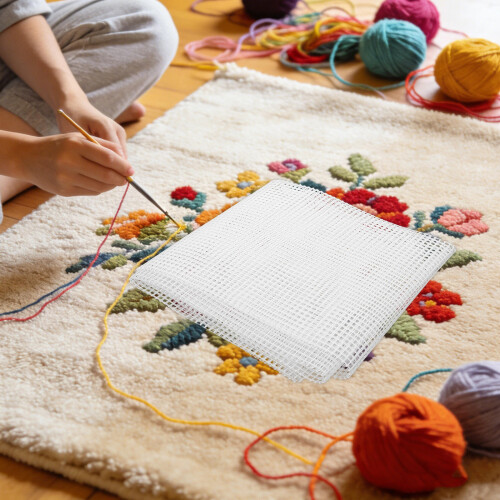White Plastic Rug Making Mesh Canvas for DIY Latch Hook Tapestry 2