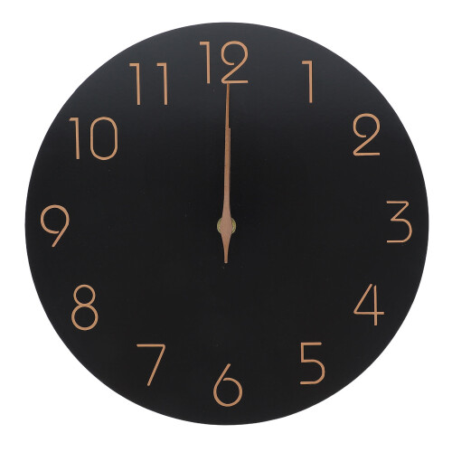 Non-Ticking Black Wall Clock Wood Frame Minimalist Design for Home