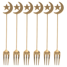 6Pcs Golden Stainless Steel Pastry Forks Star Moon for Appetizers Home