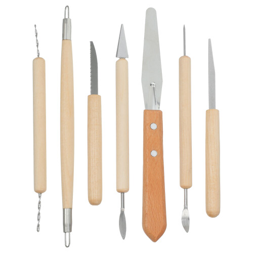 7Pcs Ergonomic Wooden Handle Clay Tools Kit for DIY Pottery