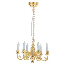 Miniature Golden Chandelier for Dollhouse Plastic Metal