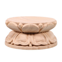 Beige Wood Carved Lotus Column Finial Craft Railing Ornament