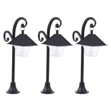 3Pcs Vintage Style Miniature Street Lights Black PVC LED for Models