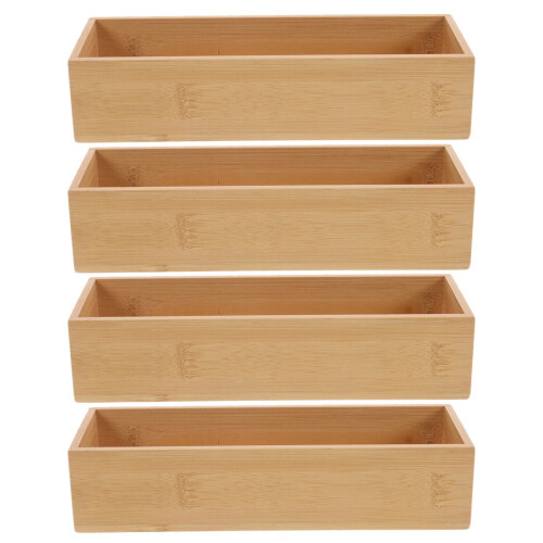 4Pcs Bamboo Deep Drawer Organizer Boxes for Utensil and Office Storage