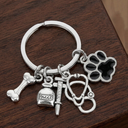 3Pcs Compact Silver Vet Dog Keychains for Backpack and Handbag Charm 2