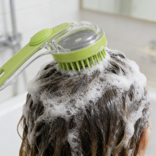 Green Handheld Shampoo Brush with Liquid Dispenser for Home Use 2