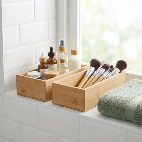 4Pcs Bamboo Deep Drawer Organizer Boxes for Utensil and Office Storage 2