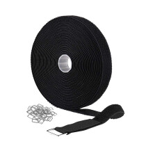 Straps Adjustable Hook and Loop Cable Ties Roll, Reusable Nylon Self Adhesive Black 3cm x 500cm for Garage Office