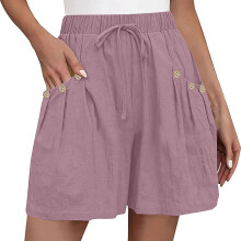 Womens Shorts Casual Elastic Waist-pale pinkish gray XL